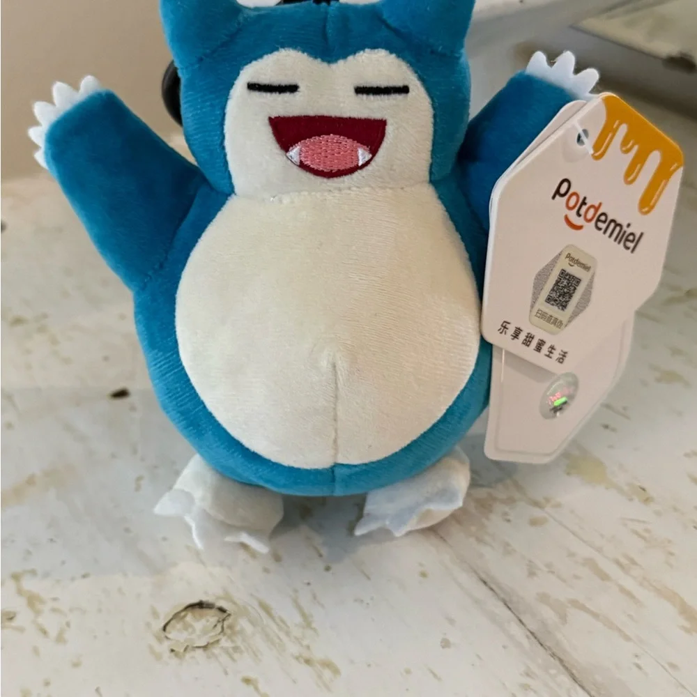 Plush Snorlax Pokemon Plush Keychain in Teal and Cream